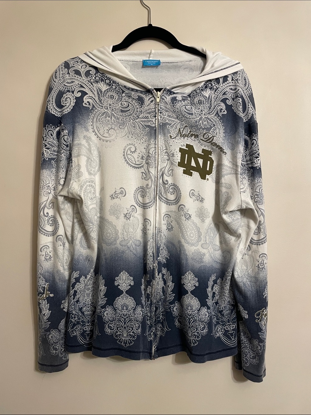 P. Michael Notre Dame Fighting Irish Paisley Full Zip Hoodie Women’s XL Made in